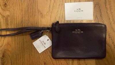 Coach сафьяновой кожи угловой молнии кошелек с ремешком, глубокий фиолетовый ~ новый с ярлыками - Изображение 1 из 4