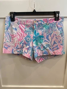 Lilly Pulitzer 4 Pocket button Closure Shorts Women's Size 10 Teal/Pink - Picture 1 of 4
