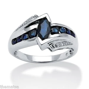 ANILLO DE ACENTO DE DIAMANTE DE ZAFIRO PLATINO SOBRE PLATA DE LEY TAMAÑO 5 6 7 8 9 10 - Imagen 1 de 3