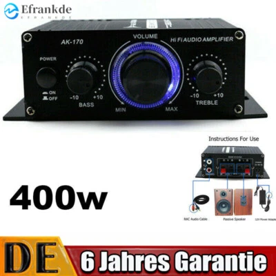 12V HiFi Verstärker Auto 400W Aluminium Audio Stereo Mini Power Amplifier AK170 - Bild 1 von 4