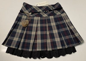 NWT Chou black/Gray plaid wool/polyester pleated mini skirt W/Peekaboo Lace XS - Picture 1 of 9