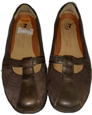 Clarks Unstructured 85157 Brown Leather Bicycle Toe Mary Jane Flat Women's US 7W - Image 1 of 4