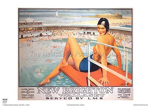 NEW BRIGHTON CHESHIRE VINTAGE HOLIDAY RETRO RAILWAY TRAVEL ADVERTISING POSTER - Picture 1 of 1