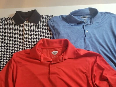 Lot of 3 Pebble Beach Callaway Red Houndstooth Mens Polo Shirt Sz Small Golf Top - Image 1 of 4