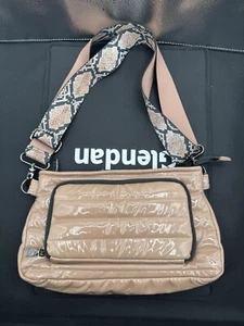 Think Royln Front Zip Wallet Patent Crossbody Bank Street Tan Snakeskin ASIS - Picture 1 of 5