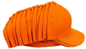 12 new Orange Unisex Plain Baseball Caps  Hats  Acrylic Adjustable  Hook & Loop - Picture 1 of 8