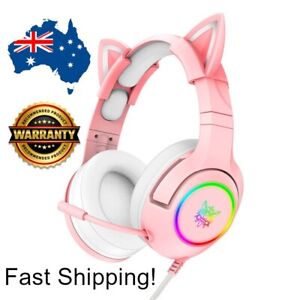 ONIKUMA K9 USB Wired Pink Gaming Headset Virtual 3.5mm Surround Sound Cat Ears