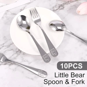 10Pcs Kids Fork and Spoon Set 410 Stainless Steel Kids Silverware Set VV - Picture 1 of 12