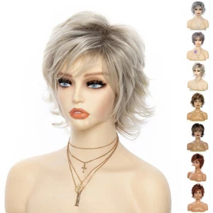 Women's Wig Ladies Short Straight Wavy Curly Wigs Brown Hair Full Wig+Wig Cap - Picture 1 of 15