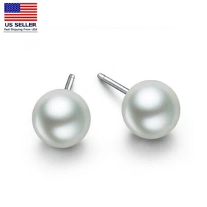 Women Stainless Steel Elegant Earrings Classic Simple Natural Pearl Stud 0617 - Picture 1 of 5