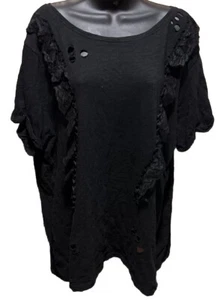 Torrid Black Ruffle Lace Distressed Punk Short Cuff T-Shirt 3x Whimsy Goth - Picture 1 of 8