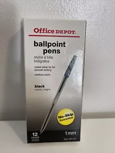 Office Depot-12ct 1mm Black/Negro Ballpoint Pens/Boligrafos No-Skip Guarantee. - Picture 1 of 3