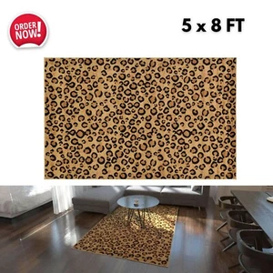 Leopard Animal Print Pattern Area Rug Wildlife Style Living Room Carpet 5x8 ft - Picture 1 of 9
