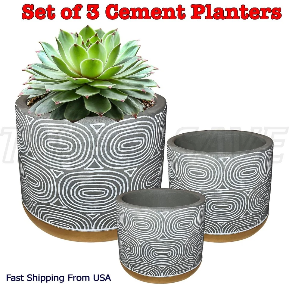 Juego de 3 - Macetas de cemento con orificios de drenaje Foto 1 de 4