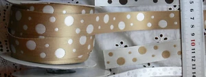 Embroidered Random Spots GOLD & PEARL 100% Poly 5 Metre 23mm W Cherry BLD14 - Picture 1 of 5