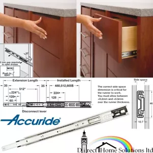 Hafele Accuride 3832TR Touch Release Kugellager Schubladenführungen Vollauszug - Bild 1 von 13
