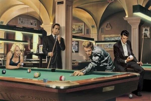 Game of Fate by C. Consani Movie Legends Playing Pool Art Print 27x18 In - Picture 1 of 1