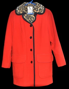 M Liman Pengiun Fashions Women's 100% Wool Vintage Red Dress Coat Cheetah Size 8 - Picture 1 of 12