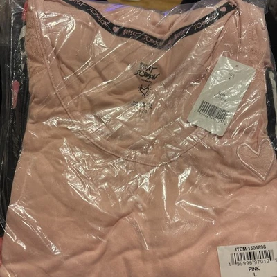 Betsey Johnson Pink And Black Floral Pajamas New With Tags Sized Large - Image 1 of 3