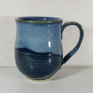 Art Pottery Coffee Mug Shades Of Blue Design Texas Signed NV - Picture 1 of 6
