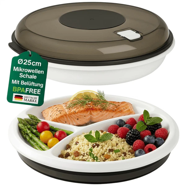 Menüteller mit Deckel Set Mikrowellengeschirr Portionsteller Seniorenteller - Bild 1 von 4