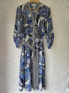 Vestido Joseph Ribkoff Talla 14 Paisley Envolvente Abotonado Cuello en V - Imagen 1 de 10