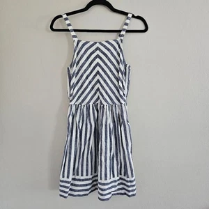 Carter's Blue White Stripes Chevron Linen Sleeveless Spaghetti Strap Sundress 14 - Picture 1 of 7