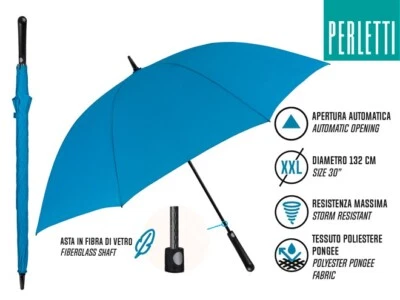 Ombrello XXL Blu Royal PERLETTI Golf Automatico Antivento Imp. Dritta 132 cm - Immagine 1 di 3