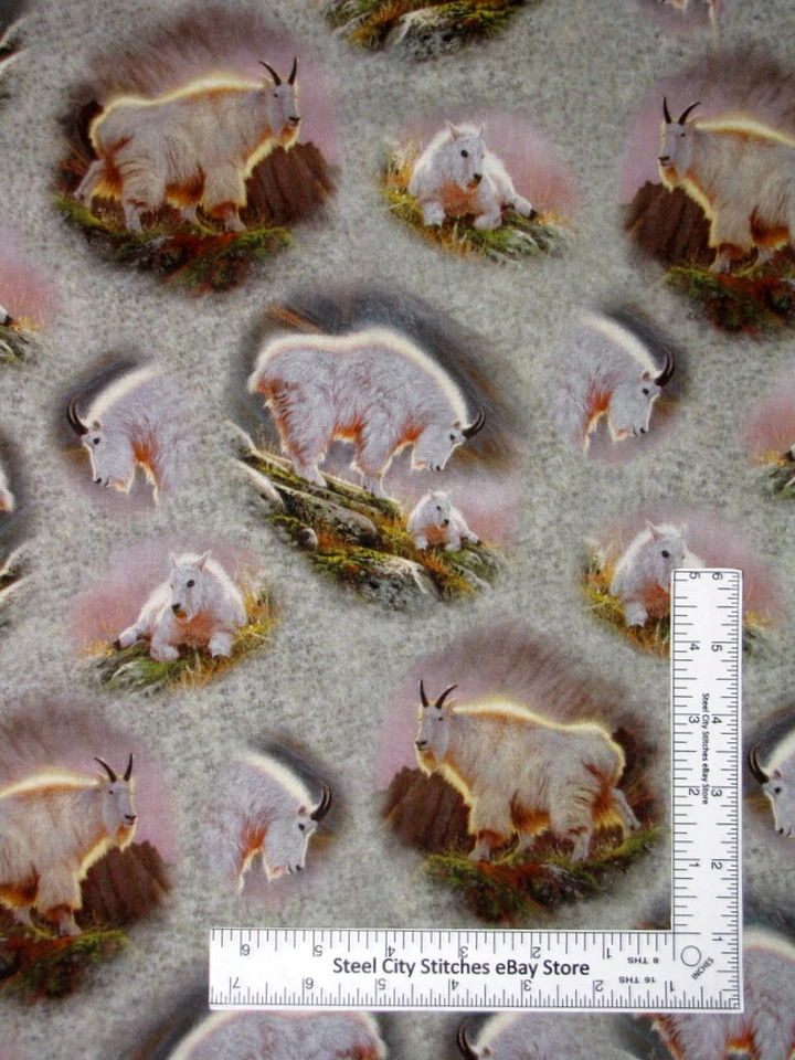 Tela de animales de cabra de montaña escenas de cabra hierba verde algodón QT telas por yarda Foto 1 de 1