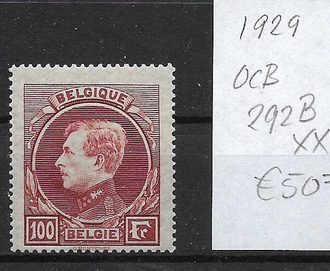 BELGIE BELGIUM @ 1929   OCB 292B   € 50.00 MNH -NICE PRICED @ B222 - Image 1 of 1