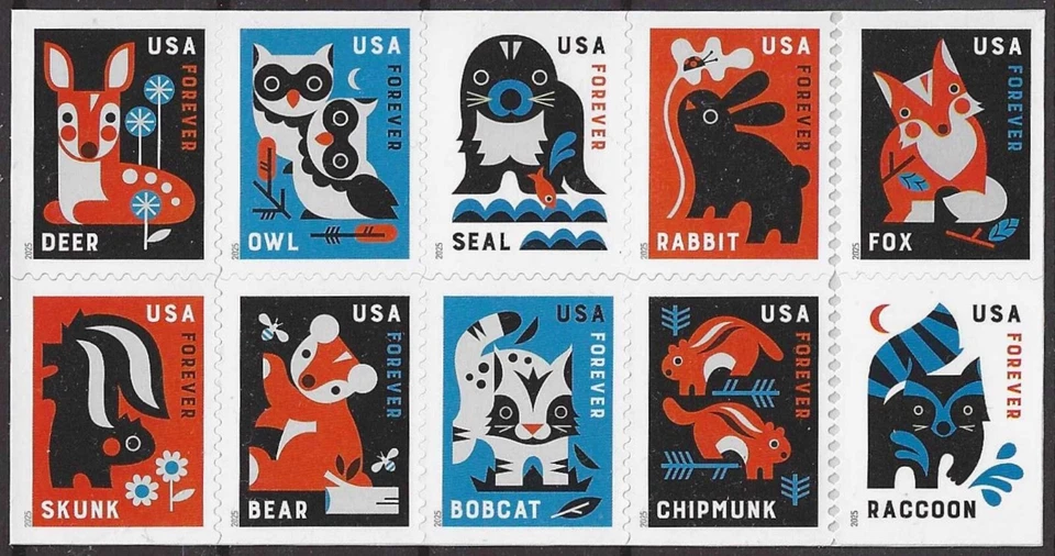 USA Sc. 6015a (F) Baby Wild Animals 2025 MNH bklt. block of 8+2 - Image 1 of 1