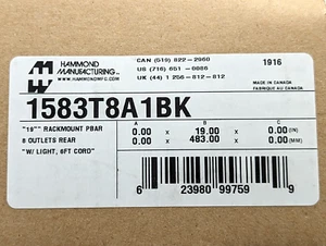 Hammond Manufacturing 1583T8A1BK 19" Steckdosenleiste, 8 Steckdosenleiste - Bild 1 von 2