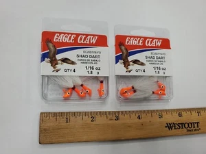 Lot of 2 Packs of 4 Eagle Claw Shad Darts - 1/16 oz. Orange/White - 8 Total - Picture 1 of 4