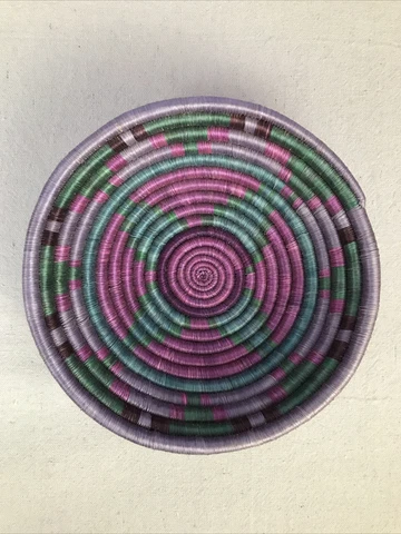 Handwoven Grass Basket Teal Green Aqua Magenta Lavender Plum Wall Table Decor Cover