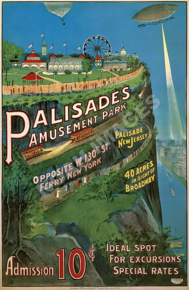 Palisades Amusement Park Fort Lee vintage travel poster 16x24