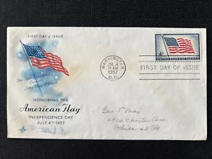 1094 Independence Day 48 Star Flag FDC Art Craft Jul 4 1957 Washington DC - Picture 1 of 2
