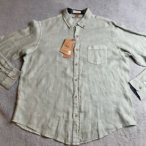 Tailor Vintage Puretec Linen Size XL Extra Large Green Button Down Shirt NEW