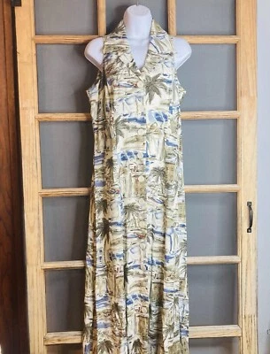 Club Mystic Woman's Green Floral Sail Palms Slvless Maxi Dress Sz M Tropical - Image 1 of 4