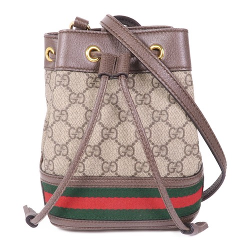 Borsa a tracolla Gucci GG GHW Ophidia Mini Secchiello 550620 tela rivestita marrone