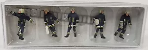 PREISER NEW #10484 HO 1/87 Scale Set of 5 Firemen in Blue & Yellow Uniforms - Picture 1 of 2