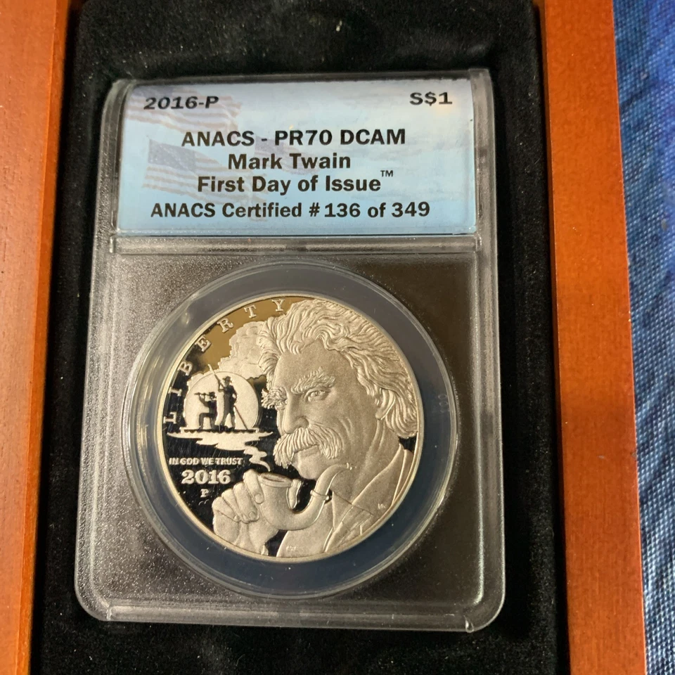 2016-P Mark Twain Commemorative Silver Dollar FDOI PR70 DCAM ANACS *9360 - Image 1 of 1