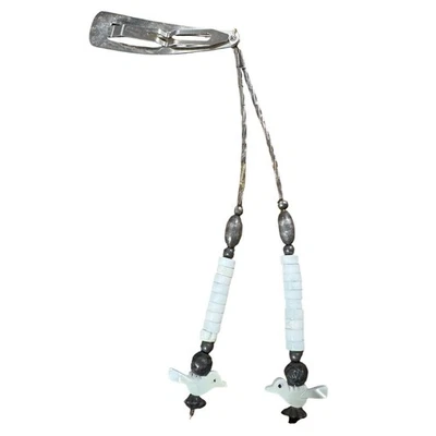 Grampo de cabelo vintage com miçangas pássaros barrette branco estilo madrepérola boho faroeste - Imagem 1 de 4