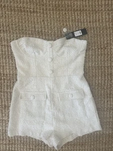 Fashion Nova Cream Tweed Romper Size M NWT - Picture 1 of 5