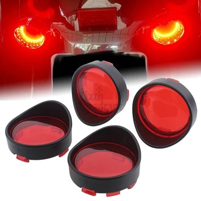 4Pcs Turn Signal Light Red Lens Trim Visor Cover For Harley Sportster XL883 1200 - Image 1 of 4