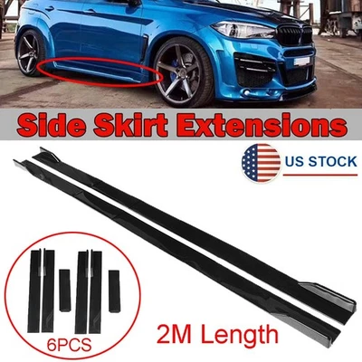6pcs/Set 78.7" Glossy Black Car Side Skirt Extensions Body Rocker Panel Splitter Foto 1 de 4