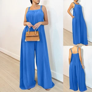 Damen Weites Bein Jumpsuit Baggy Overall Sommer Trägerhose Einteiler Romper DE - Bild 1 von 15