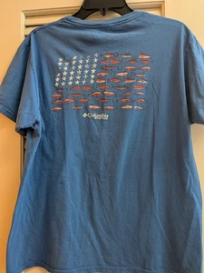 Herren Columbia PFG T-Shirt blau Fisch Flagge Größe Large - Bild 1 von 2