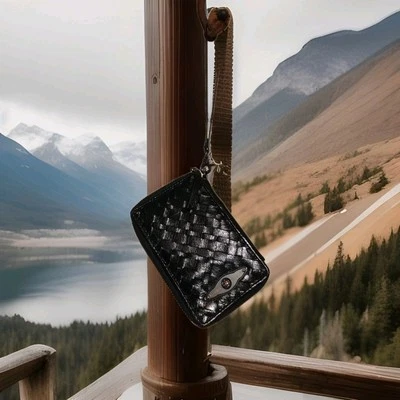 Elliot Lucca Black Woven Leather Organizer Id Slot Wristlet Wallet Zip Around - Image 1 of 4