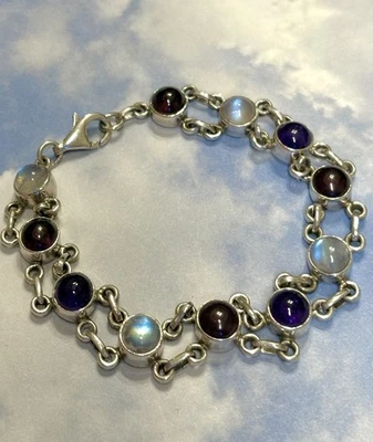 "Brazalete de tenis 925 Nicky Butler plata esterlina granate amatista piedra lunar 7,25""" Foto 1 de 4