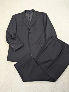 Jones New York Suit Mens 46S 36x25 Black Wool 2 Piece Jacket Pants Vintage 3 Btn - Picture 1 of 22